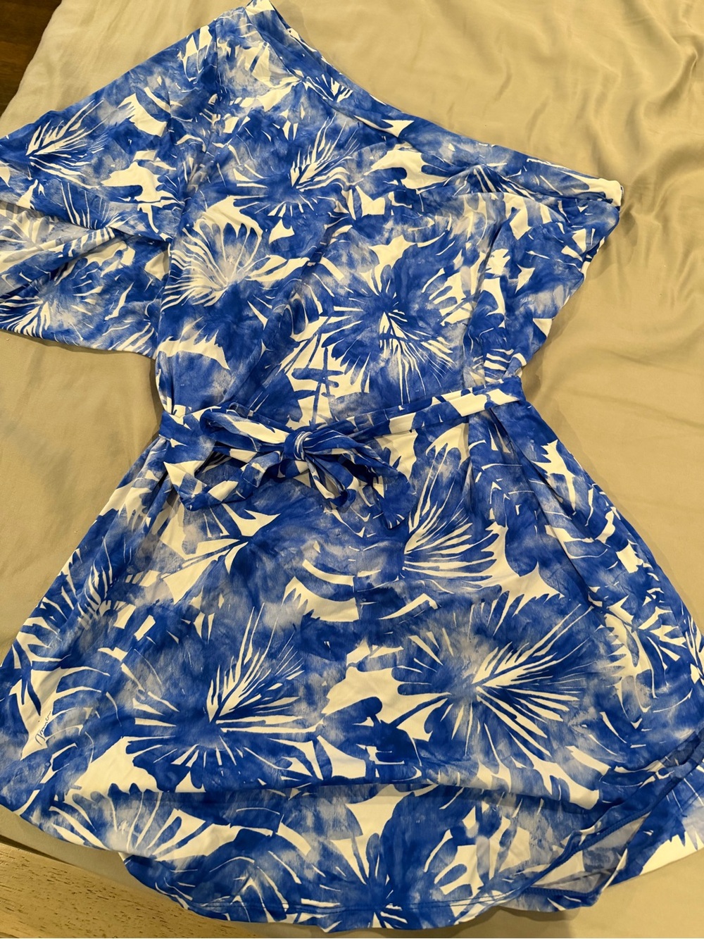 Trina Turk Blue and White Tropical Print Romper